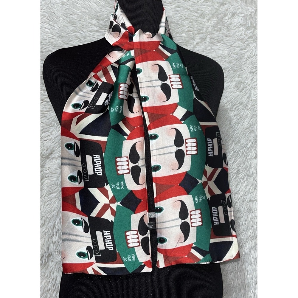 Womens Whimsical Silk Feel Red Green Fashion Neckerchief Wrap Scarf